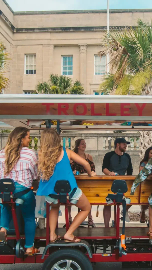 Guests riding the Trolley Pub