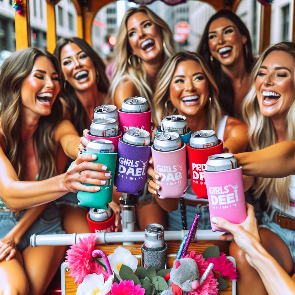 Group of people cheerfully toasting with colorful canned drinks.